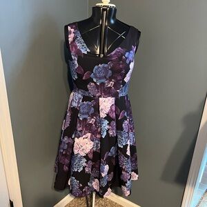 Floral Sleeveless Dress - Purple and Black